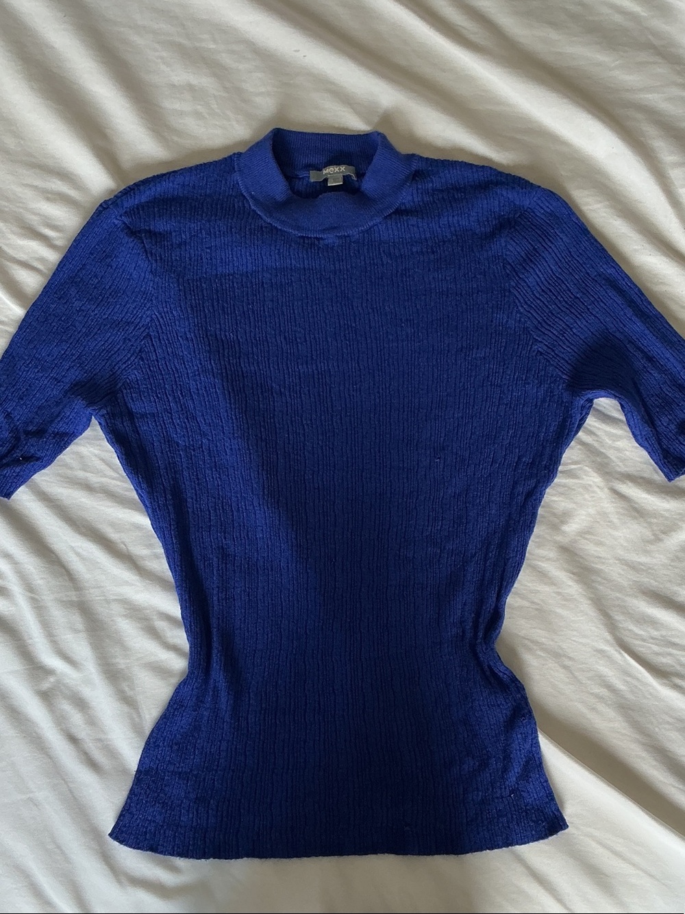 Mock Neck Knit Short Sleeve Sweater - Royal Blue